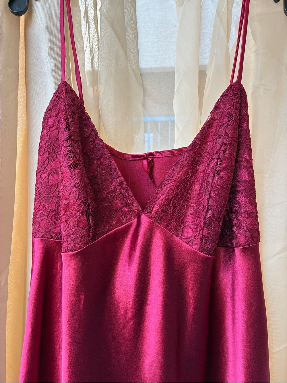 Vintage Handmade Large Red Satin Maxi Slip Dress - Picture 2 of 12